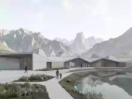 Moderner Architektur-Render zeigt Silhouette von Picos de Europa in Cangas de Onis Spanien, klare Linien - Foto: THN