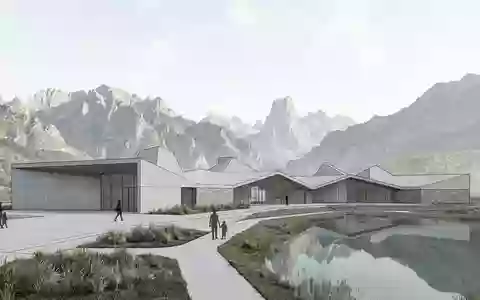 Moderner Architektur-Render zeigt Silhouette von Picos de Europa in Cangas de Onis Spanien, klare Linien - Foto: THN