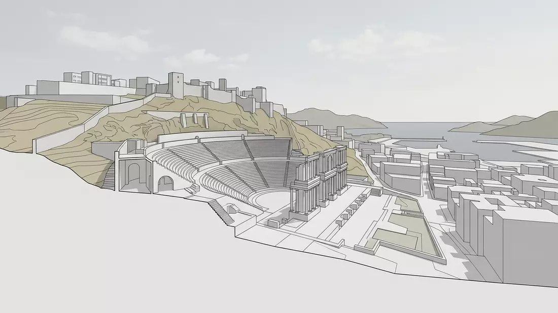 Architektur-Render von Romisches Theater Cartagena in Cartagena, Spanien bei Tageslicht