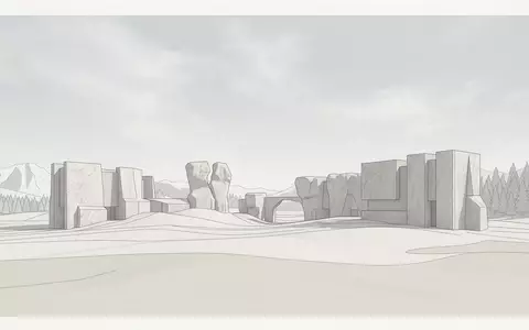 Moderner Architektur-Render zeigt Silhouette von Ciudad Encantada Cuenca in Cuenca Spanien, klare Linien und neutrales - Foto: THN