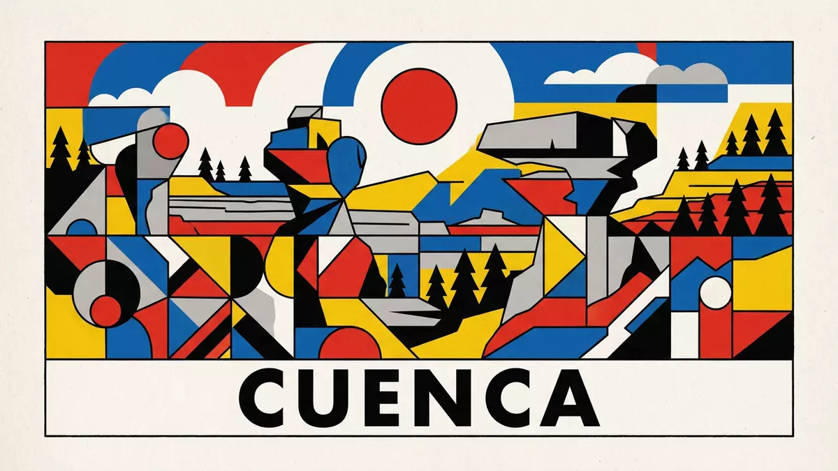 Bauhaus-Poster als Abstraktion von Ciudad Encantada Cuenca in Cuenca, Spanien