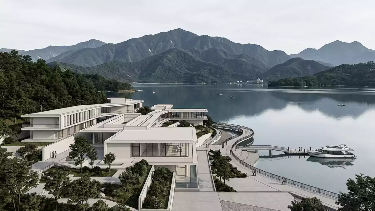 Architektur-Render von Sonne-Mond-See in Nantou, Taiwan bei Tageslicht