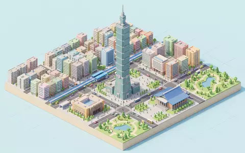 Isometrisches Diorama von Taipei 101 und Umgebung in Taipeh Taiwan, verspielte Low-Poly-Kulisse in Pastellfarben - Foto: THN