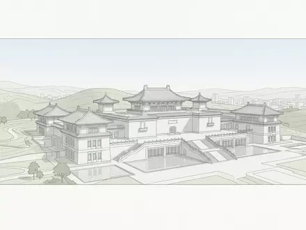 Moderner Architektur-Render zeigt Silhouette von Nationales Palastmuseum Taipeh in Taipeh Taiwan, klare Linien und neutrales - Foto: THN