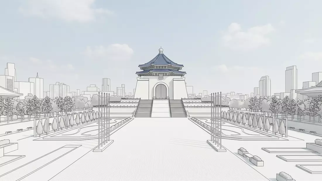 Architektur-Render von Chiang-Kai-shek-Gedächtnishalle in Taipeh, Taiwan bei Tageslicht