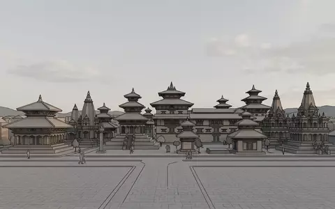 Moderner Architektur-Render zeigt Silhouette von Durbar Square Kathmandu in Kathmandu Nepal, klare Linien und neutrales - Foto: THN