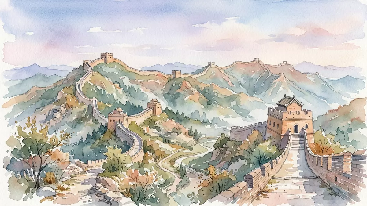 Aquarell-Illustration von Große Mauer von China in Peking, China als Reiseposter
