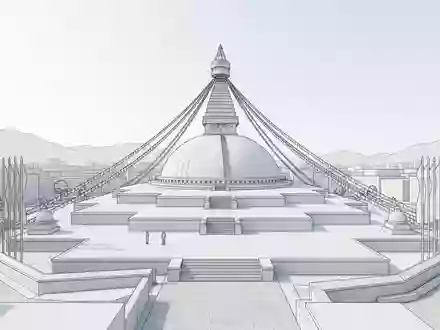 Moderner Architektur-Render zeigt Silhouette von Boudhanath Kathmandu in Kathmandu Nepal, klare Linien und neutrales Tageslicht - Foto: THN