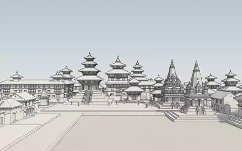Moderner Architektur-Render zeigt Silhouette von Bhaktapur Durbar Square in Bhaktapur Nepal, klare Linien und neutrales - Foto: THN