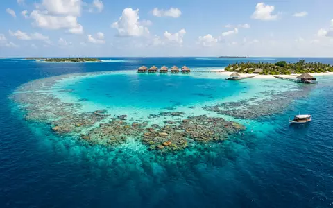 Editorialbild im Reisemagazin-Stil vom Wahrzeichen Banana Reef in Nord-Male-Atoll Malediven, ausgewogene Bildgestaltung und natuerliches Umgebungslicht - Foto: THN