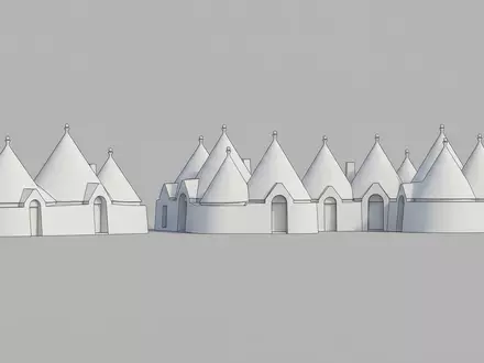 Moderner Architektur-Render zeigt Silhouette von Trulli von Alberobello in Alberobello Italien, klare Linien und neutrales - Foto: THN