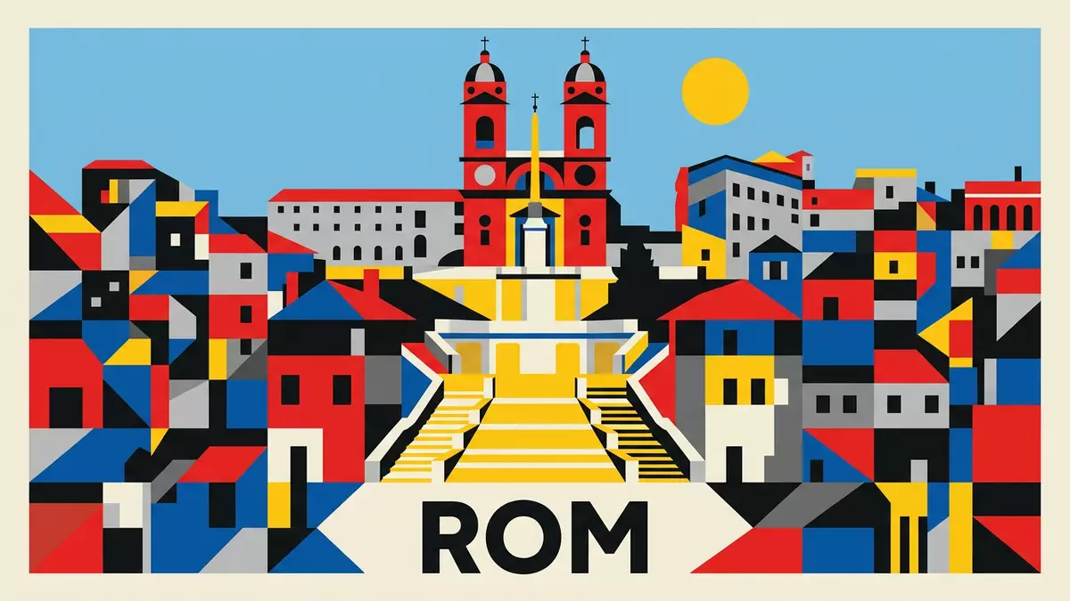 Bauhaus-Poster als Abstraktion von Spanische Treppe Rom in Rom, Italien