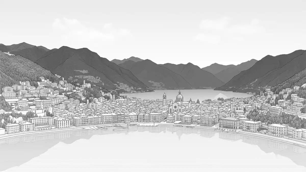Architektur-Render von Comer See in Como, Italien bei Tageslicht