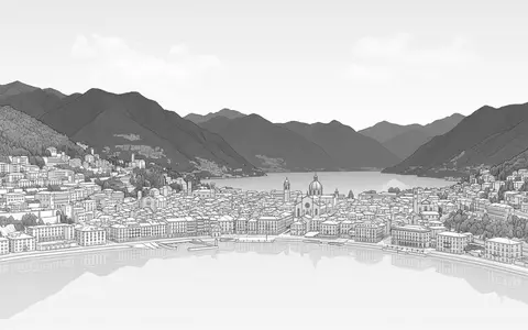 Moderner Architektur-Render zeigt Silhouette von Comer See in Como Italien, klare Linien und neutrales Tageslicht - Foto: THN