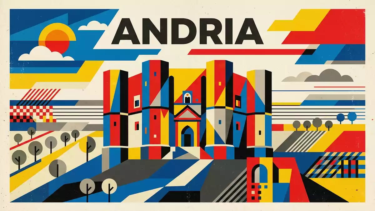 Bauhaus-Poster als Abstraktion von Castel del Monte in Andria, Italien