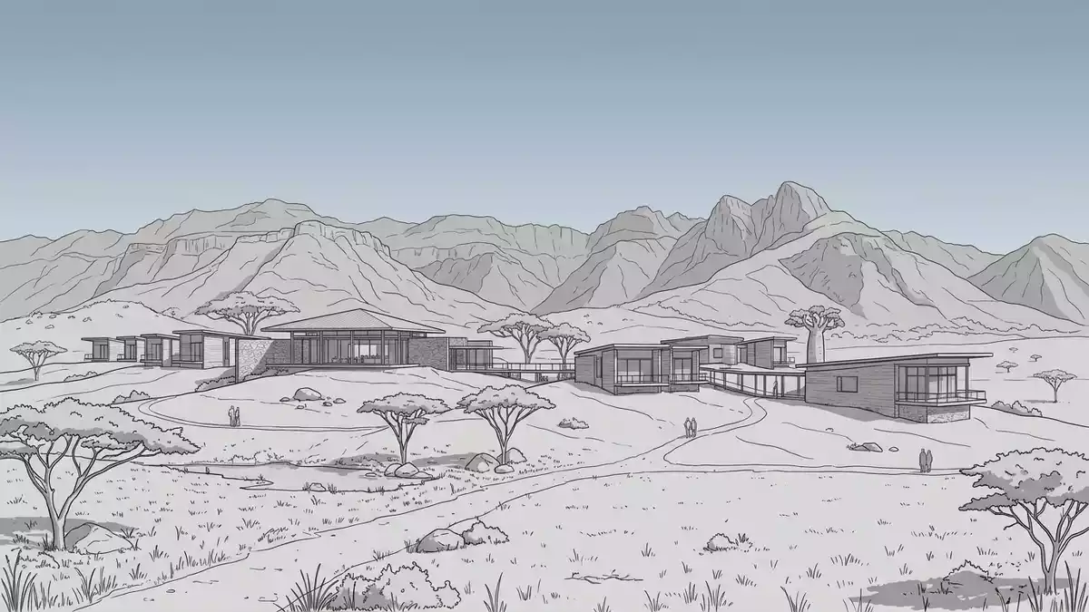 Architektur-Render von Nyerere-Nationalpark in Morogoro, Tansania bei Tageslicht