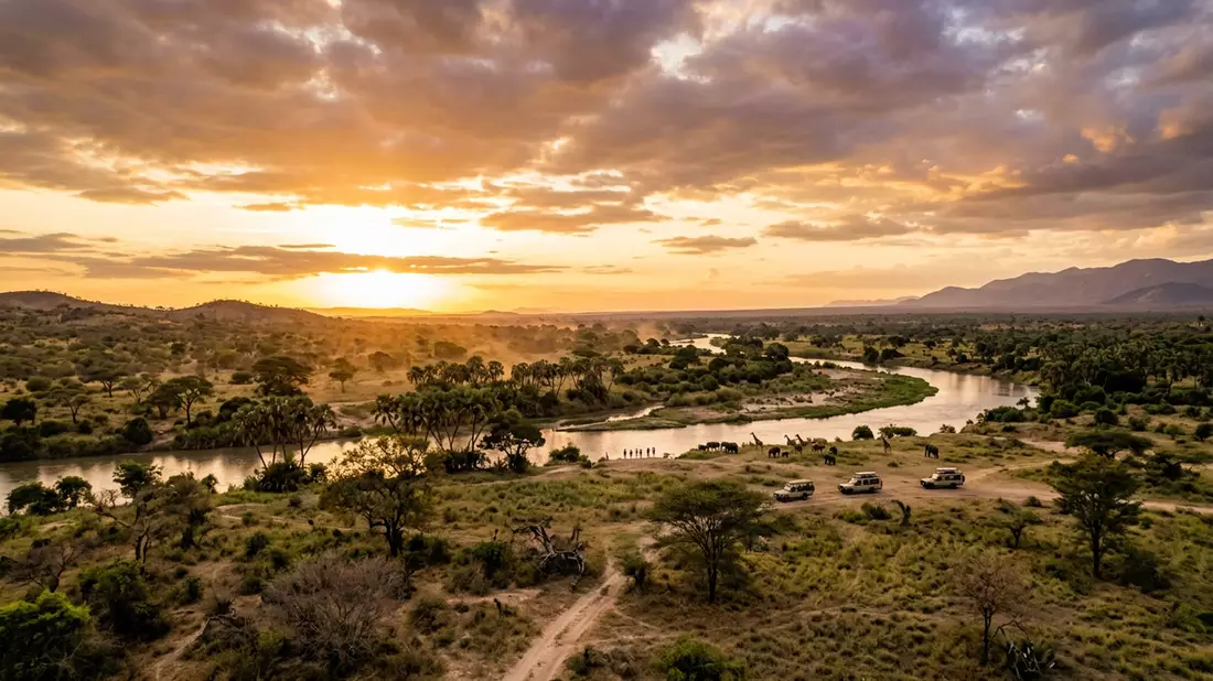 Fotorealistische Ansicht von Nyerere-Nationalpark in Morogoro, Tansania im Abendlicht