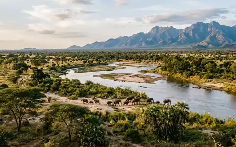 Editorialbild im Reisemagazin-Stil vom Wahrzeichen Nyerere-Nationalpark in Morogoro Tansania, ausgewogene Bildgestaltung und natuerliches Umgebungslicht - Foto: THN