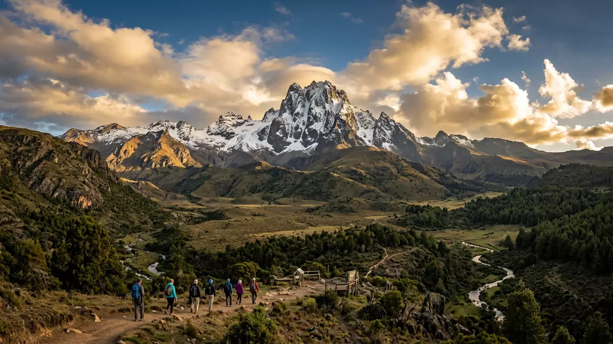 Fotorealistische Ansicht von Mount-Kenya-Nationalpark in Nanyuki, Kenia im Abendlicht