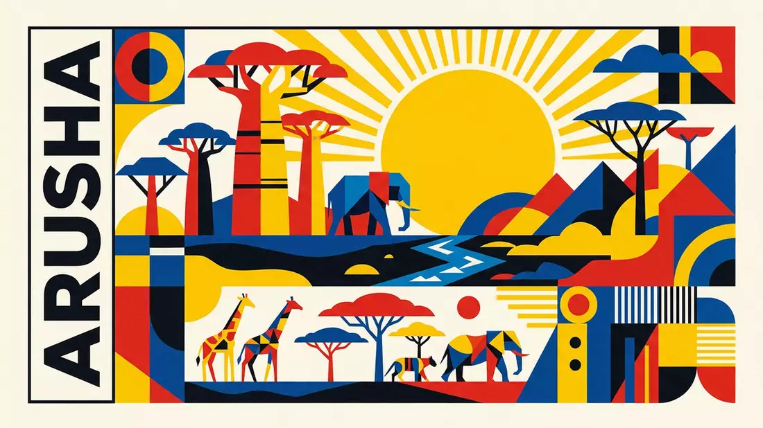 Bauhaus-Poster als Abstraktion von Tarangire-Nationalpark in Arusha, Tansania