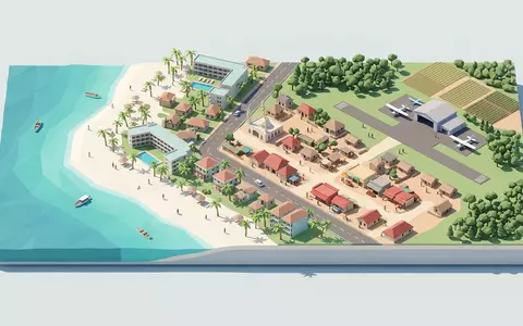 Isometrisches Diorama von Diani Beach und Umgebung in Ukunda Kenia, verspielte Low-Poly-Kulisse in Pastellfarben - Foto: THN