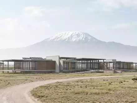 Moderner Architektur-Render zeigt Silhouette von Amboseli-Nationalpark in Amboseli Kenia, klare Linien und neutrales Tageslicht - Foto: THN