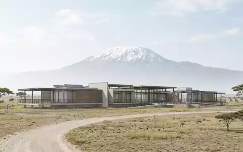 Moderner Architektur-Render zeigt Silhouette von Amboseli-Nationalpark in Amboseli Kenia, klare Linien und neutrales Tageslicht - Foto: THN
