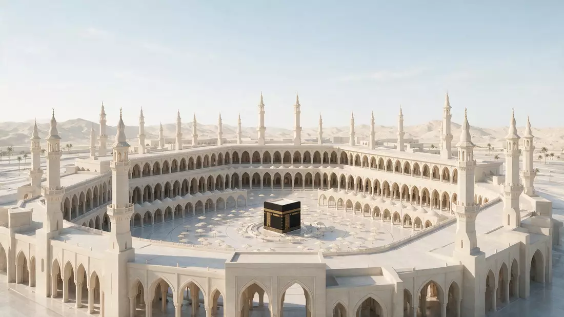 Architektur-Render von Al-Haram-Moschee Mekka in Mekka, Saudi-Arabien bei Tageslicht