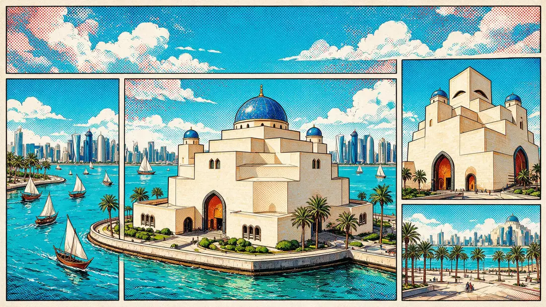Pop-Art-Comic von Museum für Islamische Kunst Doha in Doha, Katar mit Rasterpunkten