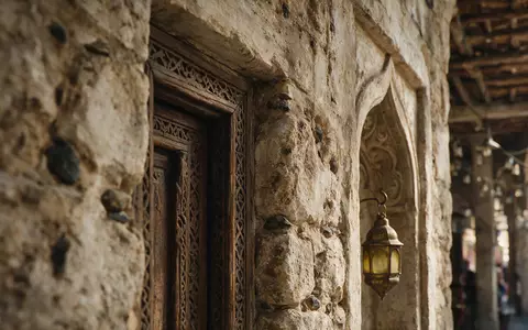 Extreme Makroaufnahme eines Materialdetails am Wahrzeichen Souq Waqif in Doha Katar, taktile Struktur und weiches - Foto: THN