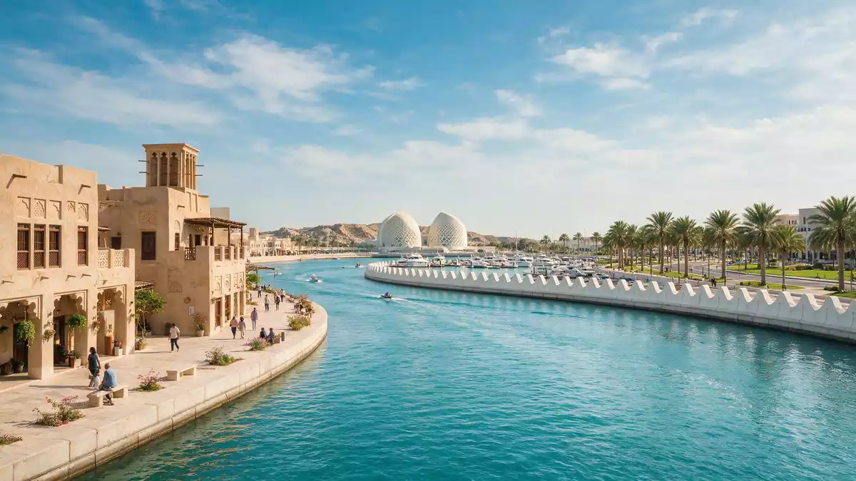 Editorial-Reisemagazinbild vom Wahrzeichen Katara Cultural Village in Doha, Katar