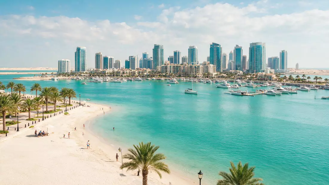 Editorial-Reisemagazinbild vom Wahrzeichen The Pearl Doha in Doha, Katar