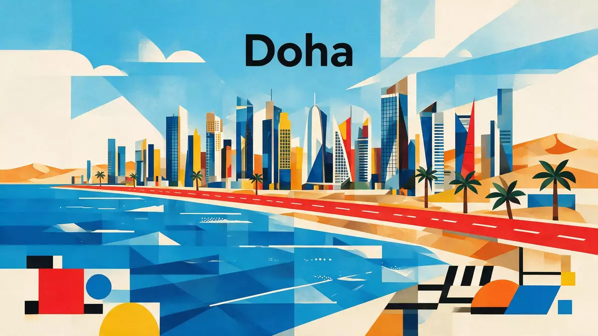 Bauhaus-Poster als Abstraktion von Doha Corniche in Doha, Katar