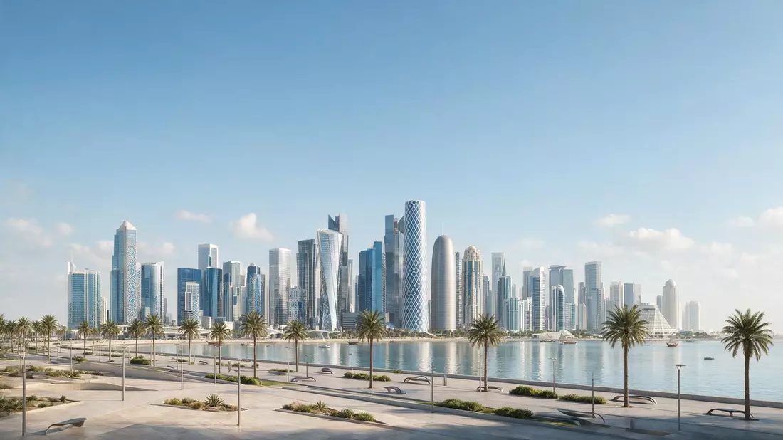 Architektur-Render von Doha Corniche in Doha, Katar bei Tageslicht