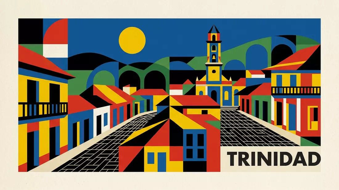 Bauhaus-Poster als Abstraktion von Trinidad Kuba Altstadt in Trinidad, Kuba