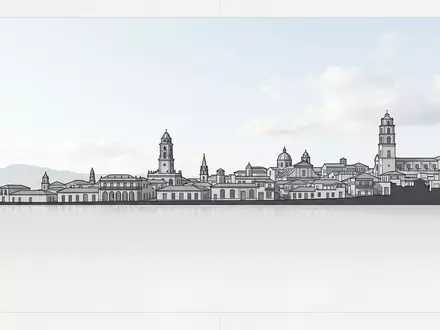 Moderner Architektur-Render zeigt Silhouette von Trinidad Kuba Altstadt in Trinidad Kuba, klare Linien und neutrales - Foto: THN
