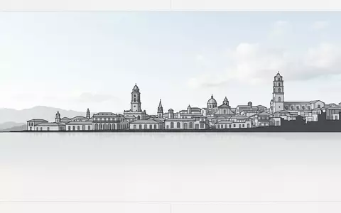 Moderner Architektur-Render zeigt Silhouette von Trinidad Kuba Altstadt in Trinidad Kuba, klare Linien und neutrales - Foto: THN