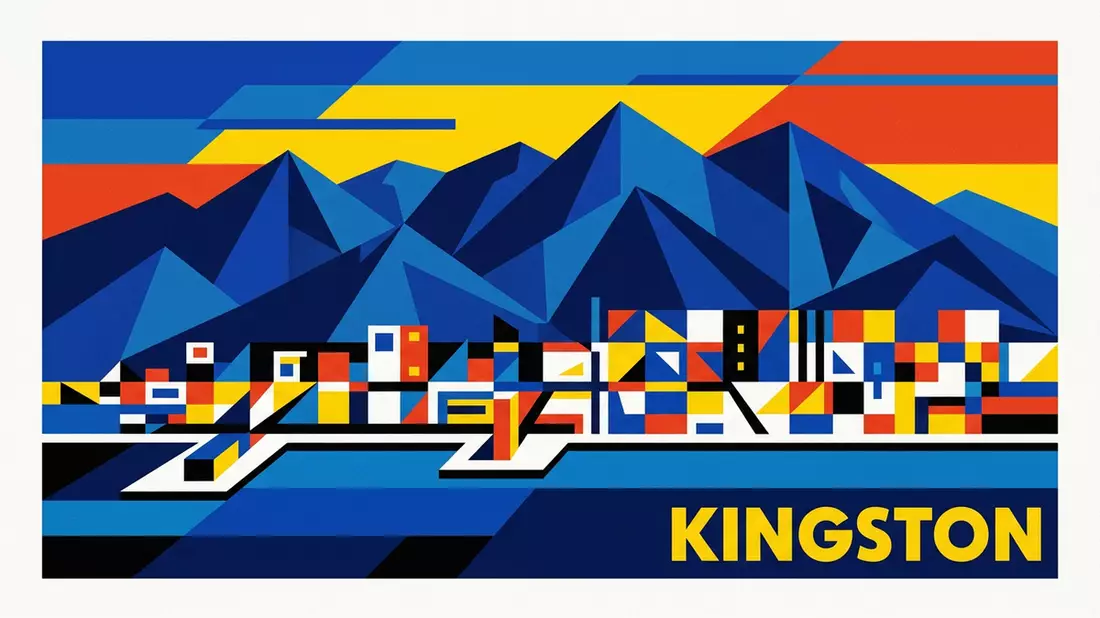 Bauhaus-Poster als Abstraktion von Blue Mountains Jamaika in Kingston, Jamaika