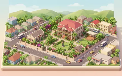 Isometrisches Diorama von Bob Marley Museum und Umgebung in Kingston Jamaika, verspielte Low-Poly-Kulisse in Pastellfarben - Foto: THN