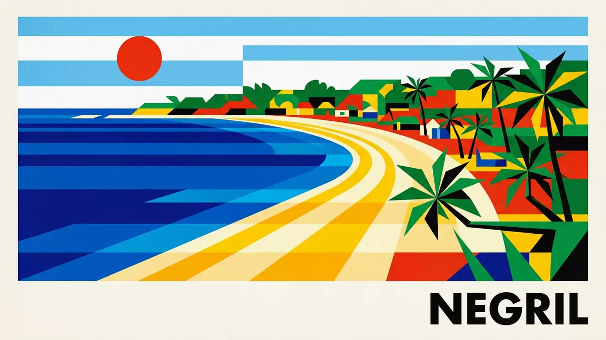 Bauhaus-Poster als Abstraktion von Seven Mile Beach in Negril, Jamaika