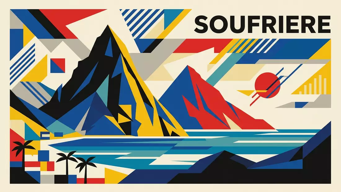 Bauhaus-Poster als Abstraktion von Pitons St. Lucia in Soufriere, St. Lucia