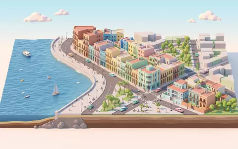 Isometrisches Diorama von Malecon Havanna und Umgebung in Havanna Kuba, verspielte Low-Poly-Kulisse in Pastellfarben - Foto: THN