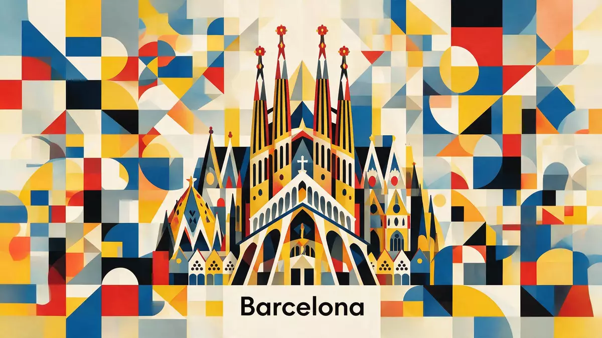 Bauhaus-Poster als Abstraktion von Sagrada Familia Barcelona in Barcelona, Spanien