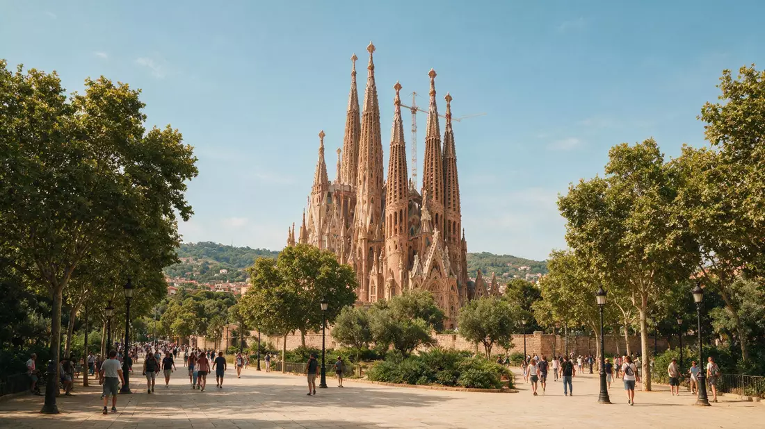 Editorial-Reisemagazinbild vom Wahrzeichen Sagrada Familia Barcelona in Barcelona, Spanien