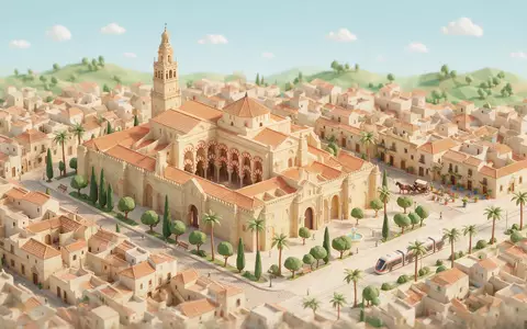 Isometrisches Diorama von Mezquita-Kathedrale Cordoba und Umgebung in Cordoba Spanien, verspielte Low-Poly-Kulisse in Pastellfarben - Foto: THN