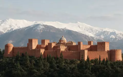 Moderner Architektur-Render zeigt Silhouette von Alhambra Granada in Granada Spanien, klare Linien und neutrales Tageslicht - Foto: THN