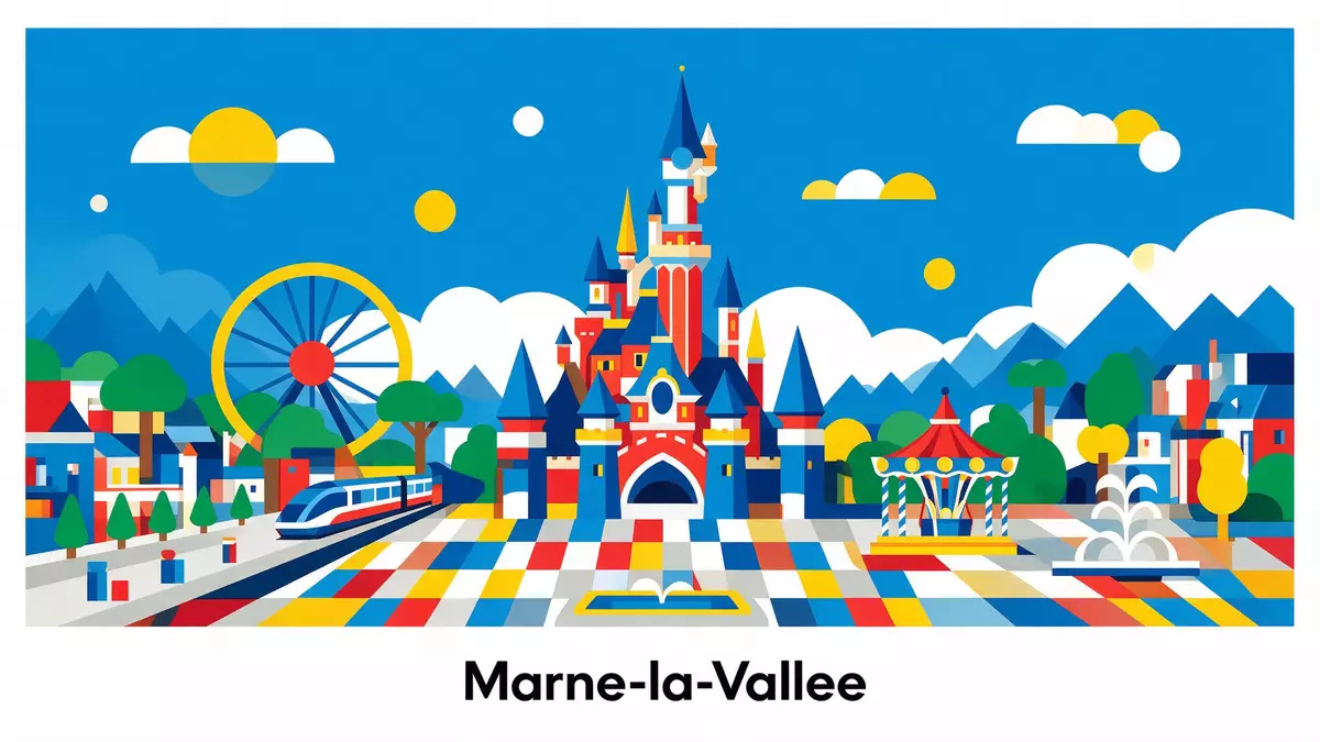 Bauhaus-Poster als Abstraktion von Disneyland Paris in Marne-la-Vallee, Frankreich