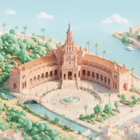 Isometrisches Diorama von Plaza de Espana Sevilla und Umgebung in Sevilla Spanien, verspielte Low-Poly-Kulisse in - Foto: THN