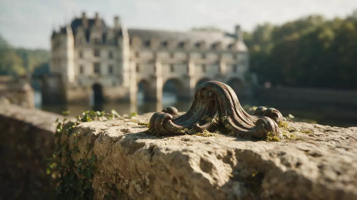 Makroaufnahme eines Materialdetails am Wahrzeichen Schloss Chenonceau, Chenonceaux Frankreich