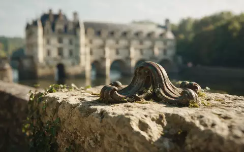 Extreme Makroaufnahme eines Materialdetails am Wahrzeichen Schloss Chenonceau in Chenonceaux Frankreich, taktile Struktur und weiches - Foto: THN